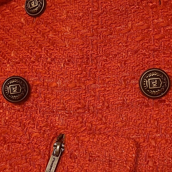 NWT KARL LAGERFELD PARIS ORANGE TWEED DOUBLE BREASTED BLAZER - Picture 7 of 14